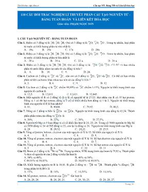 110 câu hỏi trắc nghiệm lí thuyết phần cấu tạo nguyên tử - Bảng tuần hoàn và liên kết hóa học